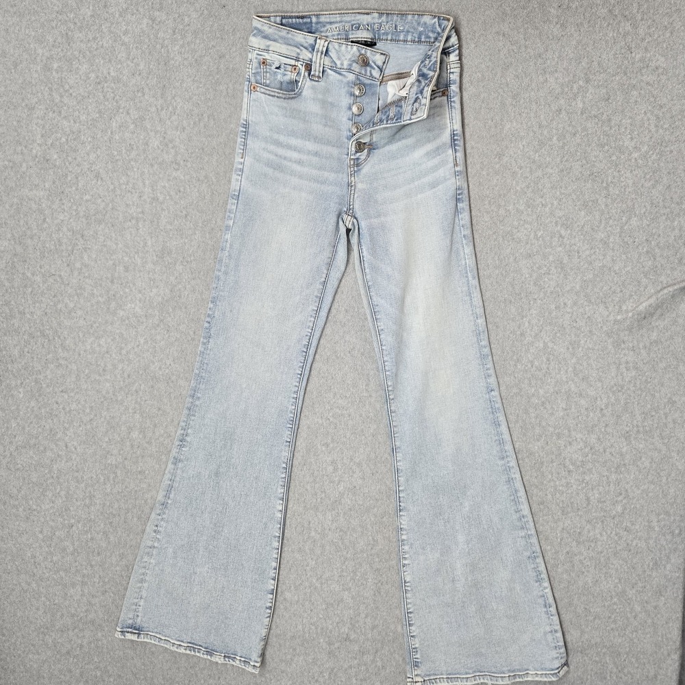 American Eagle Outfitters Women Jeans 0 REGULAR Light Blue Denim Flared 30"